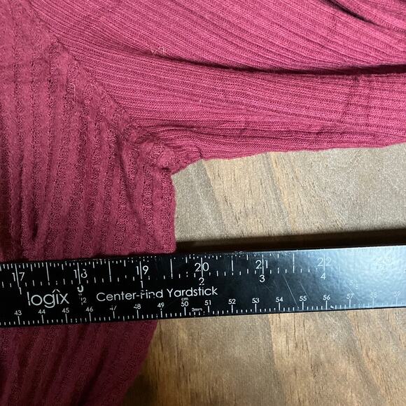 Knox Rose Womens Blouse Burgundy Waist Tie Peplum Long Sleeve Stretch Large - Picture 8 of 12